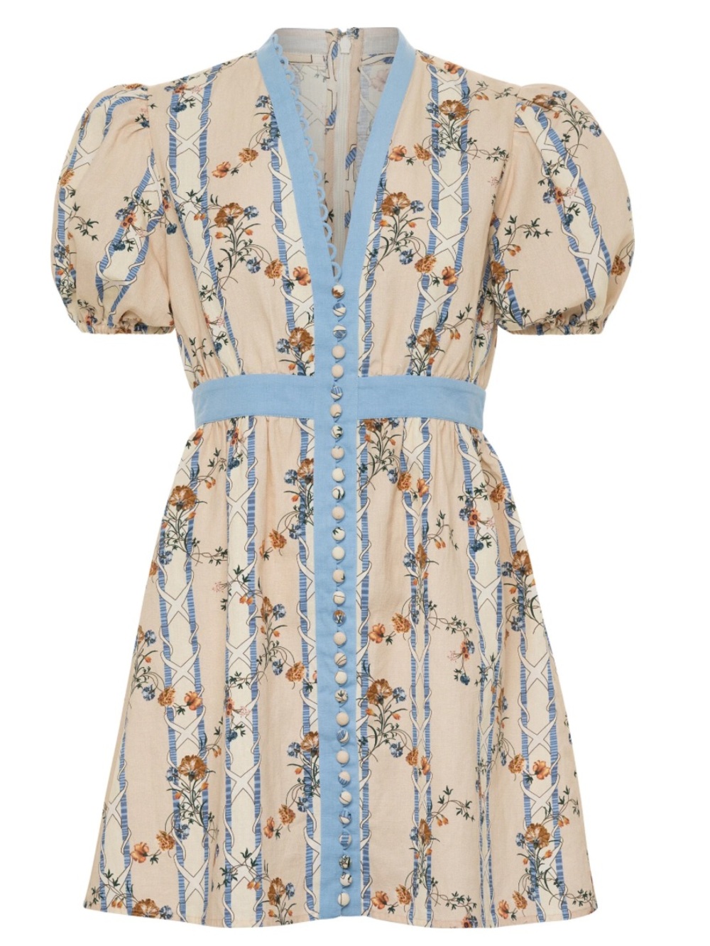 Anna Cate PEACH/BLUE FLORAL LINEN KENDAL DRESS - Picture 2 of 12